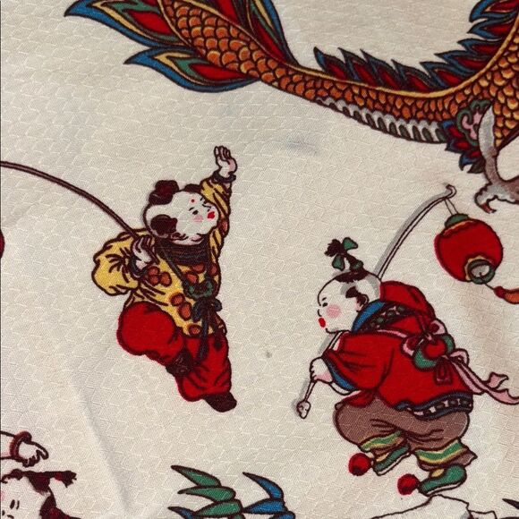 Colorful Chinese Dragon and Floral Tablecloth - Picture 11 of 12